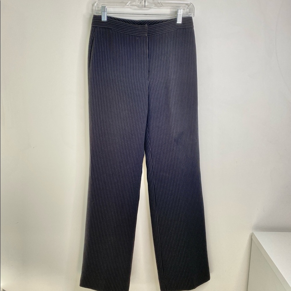 Elie Tahari Womens Dress Pants Black Sz 4 Relaxed Flat Front Stretch Pinstriped